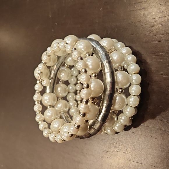 Jewelry - 6 Tier, Faux Pearl Cuff Braclet